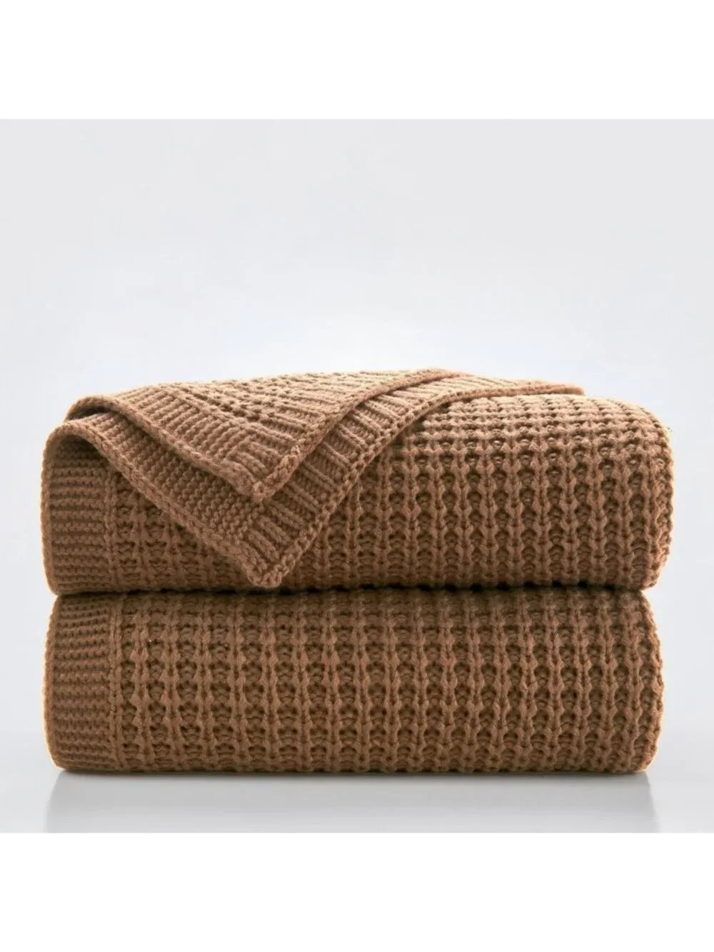 Cozy Light Brown Chunky Cable Knit Throw Blanket, 50